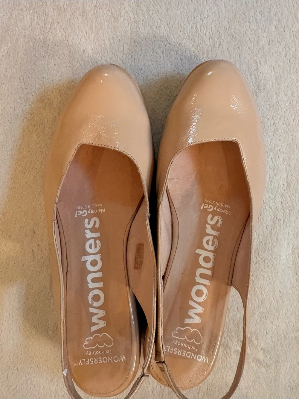 Wonders Women's Patent Beige Slingback Wedge Flex Sole Pumps Sz 39